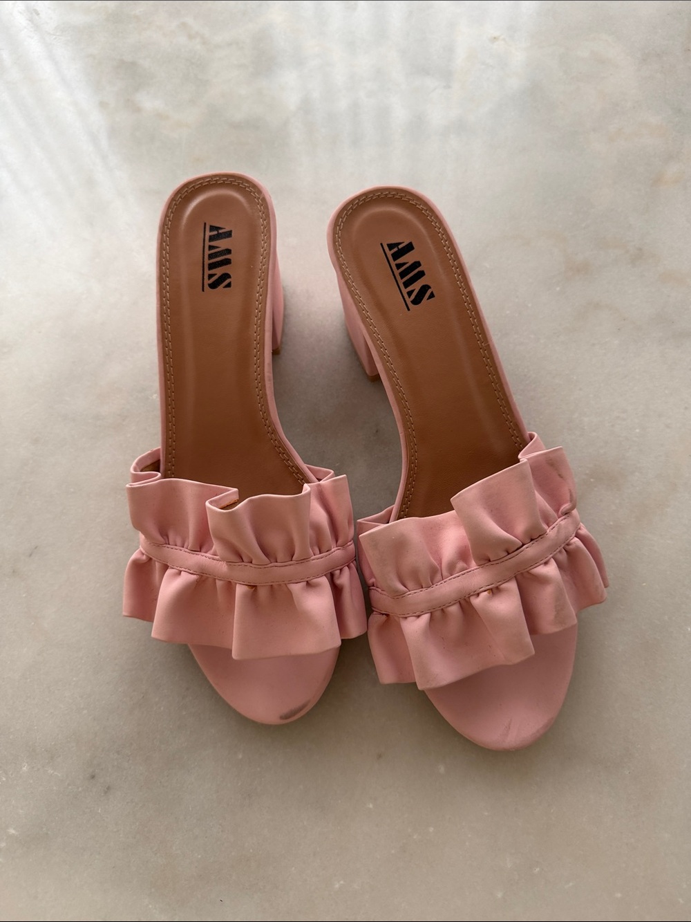 Pink Ruffle Slide Heels